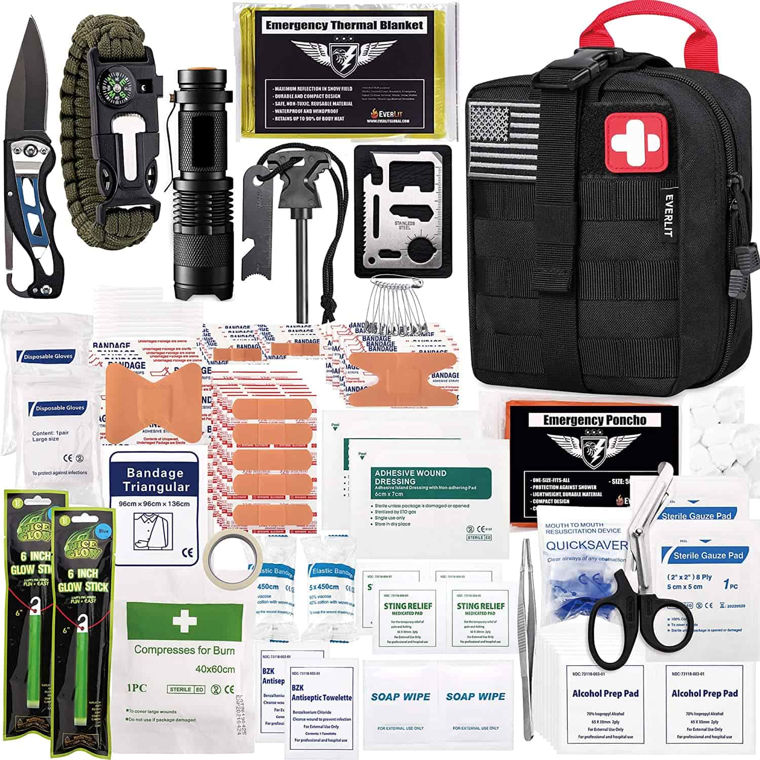 Svart Survival First Aid Kit inneholder 250 stk førstehjelpssett