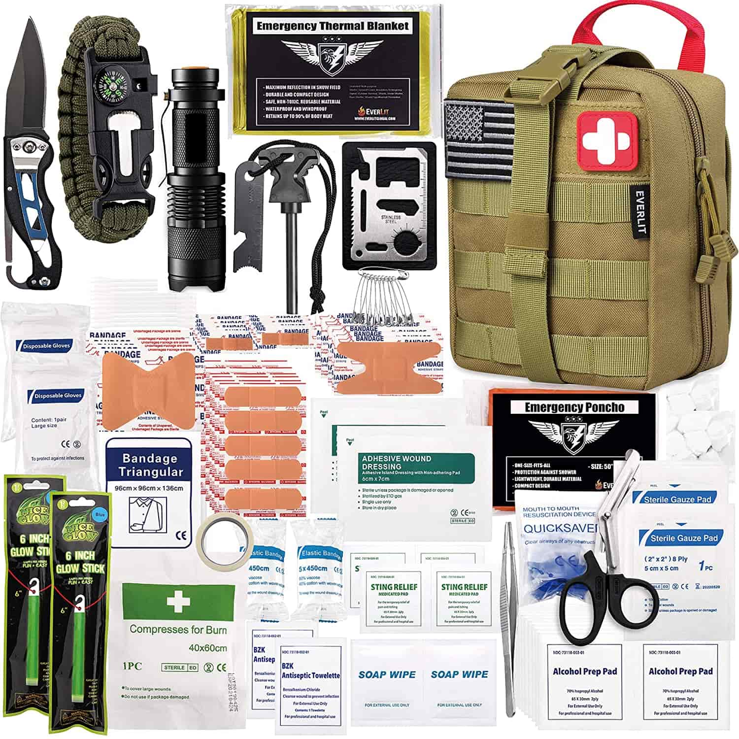 Brun Survival First Aid Kit Inneholder 250 stk førstehjelpssett