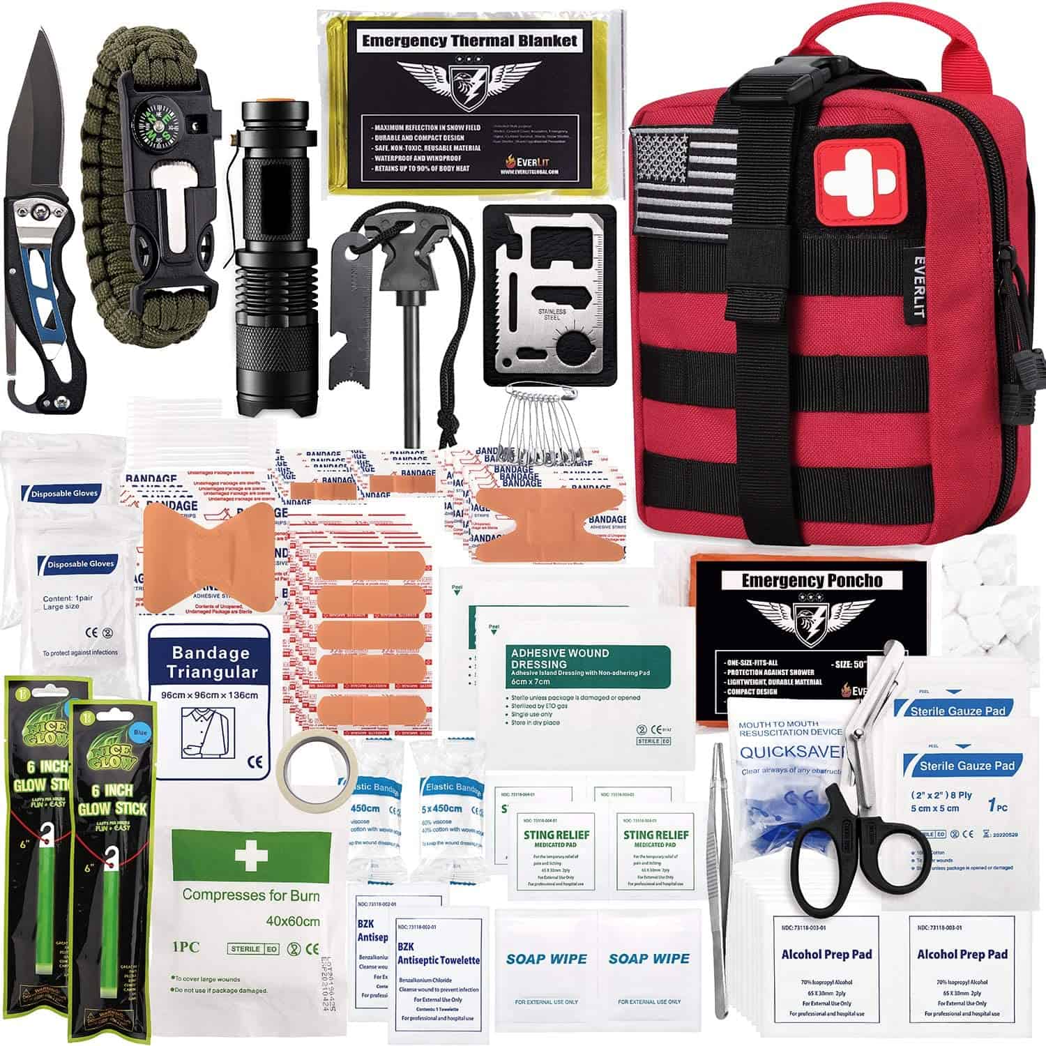 Rød Survival First Aid Kit inneholder 250 stk førstehjelpssett